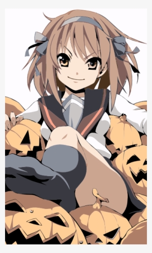 A Picture Of Haruhi Suzumiya Sitting On Some Pumpkins - Haruhi Suzumiya Happy Halloween #2688277
