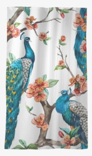 Watercolor Vector Peacock Pattern Sheer Window Curtain - Timaş Yayınları : Aşk-ı Sükun #2692610