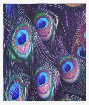 Peacock Feather Cotton Linen Wall Tapestry 51"x 60" - Peacock Feathers With Purple #2693067
