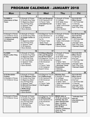 Program Calendar January 2018 - January #2698499