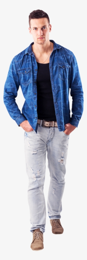 Model, man in blue denim jacket transparent background PNG clipart |  HiClipart