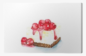 Cherry Cheesecake Watercolor Painting On White Background - Watercolor Painting #274738