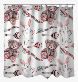 Plush Toys Pattern, Hand Painted Watercolor Illustration - Bed Skirt #2700453