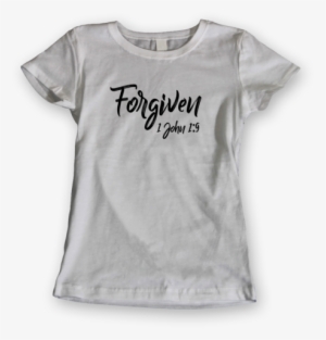 Living Words Women Round Neck T Shirt S / White Forgiven - Average Joes Dodgeball Costumes #2703271