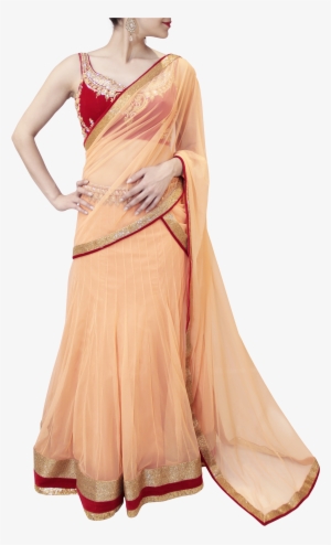 Graphic Black And White Stock Peach And Maroon Saree - Lehenga-style Saree #2706877
