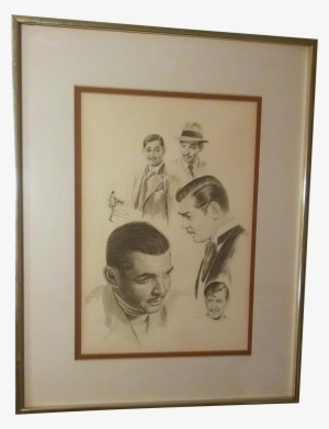 Charcoal Clark Gable Collage Drawing - Vintage Lithograph Drawing Clark Gable Glen Fortune #2708993