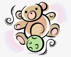 Teddy Bear And Ball Royalty Free Vector Clip Art Illustration - Cartoon #2719196