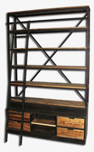 Bookcase With Ladder Natural Reclaimed Pine With Iron - Harris Furniture Th-136 Bookcase With Ladder #2726286