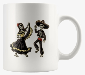 Day Of The Dead Dancing Couple 11oz Mug - Dia De Los Muertos Dress Drawing #2748084