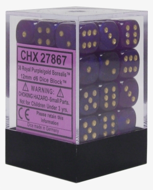 Borealis Royal Purple With Gold 12mm D6 - Festive 12mm D6 Carousel White Dice Block #2752276
