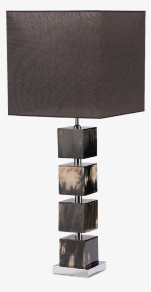 Lamp, Square Block In Marbled Horn And Metal Stand - Lampshade #2752698