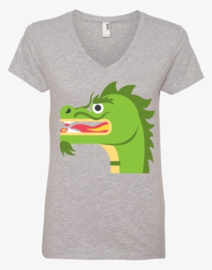 Dragon Face Emoji Ladies' V Neck T Shirt - T-shirt #2753405