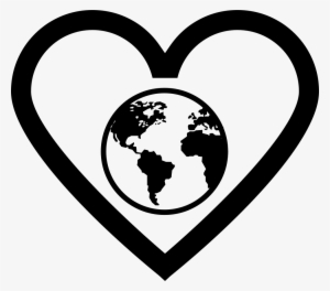 Earth Globe In Heart Outline Comments - Earth Vector Black And White #2756111