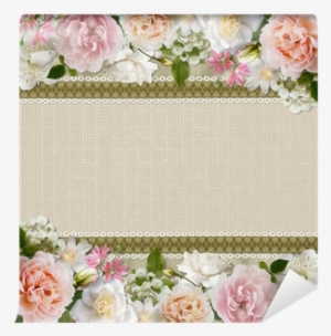Border Of Flowers With Lace On Vintage Background Wall - Flower #2763160 Border Of Flowers With Lace On Vintage Background Wall - Flower #2763160