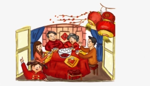 Hand Painted Flat Family Reunion Cartoon - Buon Viaggio In Cina #2764002