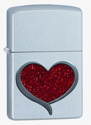 Zippo 29410 Red Glitter Heart Satin Chrome Finish Lighter #2771812