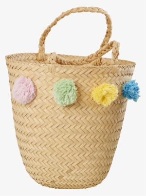 Natural Raffia Beach Bag With Pom Poms #2776336