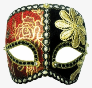 The Gallery For > Gold Masquerade Mask Png - Red/black + Gold Flower On Band #2786194