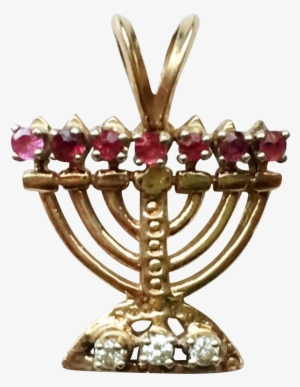 Judaica 14k Gold Jeweled Menorah Charm / Pendant - Hanukkah #2792573