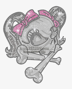 Skull Girl In Cute Bow Iron On Rhinestone Transfer - Cartoon #2801314