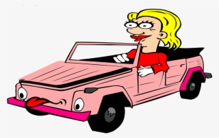 Cabriolet,cartoon,blond Woman,tongue,pink,red Dress,ugly, - Frau Im Auto Comic #2801914