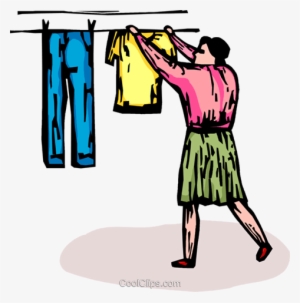 Woman Hanging Clothes On A Clothes Line - Illustration #2807380