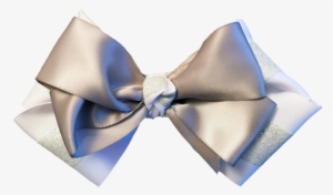 Double White With Glitter Striped Hair Bow With Silver - Satin #2822064