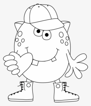 Black And White Boy Monster With Heart - Monster Black And White Clipart #2823652