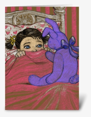 Girl Scared In Bed For Halloween Greeting Card - Magic Rabbit Tote Bag, Adult Unisex, Natural And Red #2833281