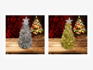 Prelit Garland Tinsel Christmas Tree Decoration - Prelit Garland Tinsel Tree - 8 Inch, Gold #2857125