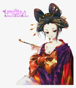 Geisha Fille Maquillage Kimono Barettes Chignon Render - Japan Sexy Geisha Anime #2863710