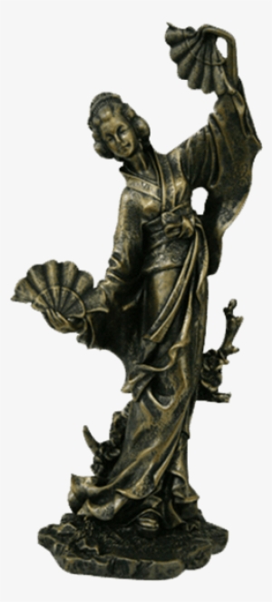 Fan Dance Geisha Statue - 12.75 Inch Resin Standing Geisha Woman With Fans Statue #2863841