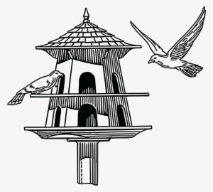 Free Clipart Of A Black And White Bird Feeder House - Pigeon House Black And White #2863966