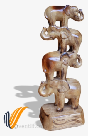 Elephant Totem Wood Carving Figurine Good Luck Symbol - Statue #2864450