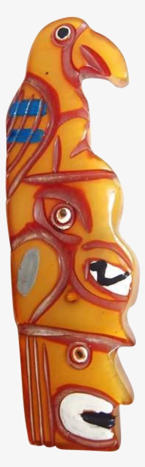 Bakelite Indian Totem Pole Brooch Carved And Painted - Brooch #2865060