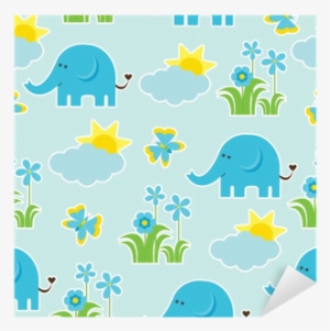 Baby Shower Seamless Pattern With Cute Elephant, Butterfly, - Papel Decorativo Baby Shower #2865717