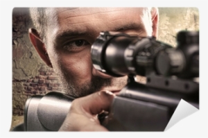 Portrait Of Serious Man Aiming With Gun Wall Mural - Portrait #2867077