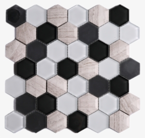 3d Honeycomb Hexagon Wooden Grey With Black & White - Glass Mosaic #2870618