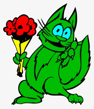 This Free Icons Png Design Of Green Cat With Flowers #2872888