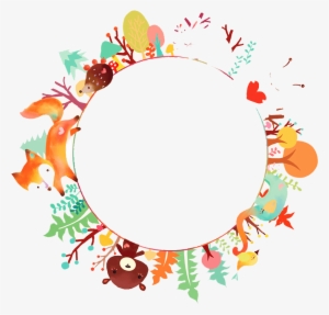 Fox Bear Forest Autumn Fall Leaves Flowers Wreath Frame - Round Background Images Png #2878474