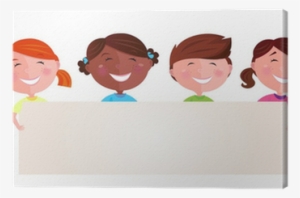 Cute Multicultural Kids Holding A Blank Banner - Kids Illustration #2881165