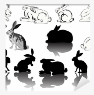 Twelve Hare And Rabbit Silhouettes On White Wall Mural - Leporids #2882408