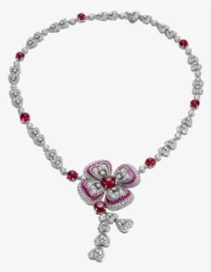 With Its Red-hued Flower Crowned By A Cabochon Ruby - Bvlgari Diamond Necklace #2883576