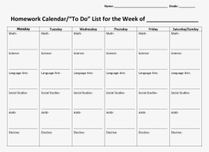 Printable Weekly Homework Calendar Main Image - Number - Free ...