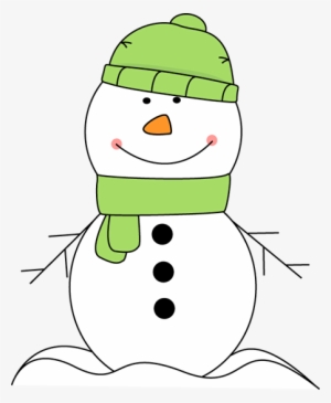 Snowman Wearing Green Scarf And Hat Clip Art - Snowman With Scarf And Hat #2888541