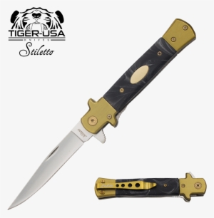 9" Tiger Marble Italian Milano Stiletto Tactical Assisted - Knife #2888693