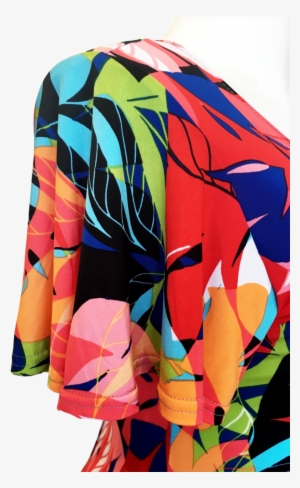 Flutter Sleeve Fit And Flare Dress In Tropical Red - Board Short #290839