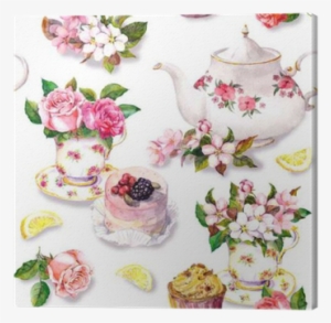 Flowers, Teacup, Cake, Teapot - Vintage Tea Cup Watercolour #298643