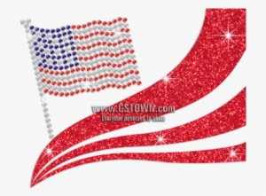 Waving American Flag Iron On Rhinestone Glitter Transfer - Flag #2900493