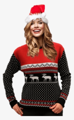 Jersey Navideño Mujer Renos Rojo Y Negro Gorro Papa - Bluzy Świąteczne Dla Par #2900495